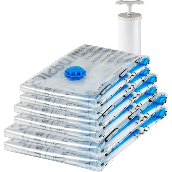 Reusable Vacuum Compression Storage Bags with Free Hand Pump - Multiple 6-Pack (2 Jumbo, 2 Large, 2 Medium) - Best for Travel Packing