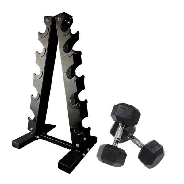 10kg - 20kg Hex Dumbbell Set & Rack - 5 Pairs
