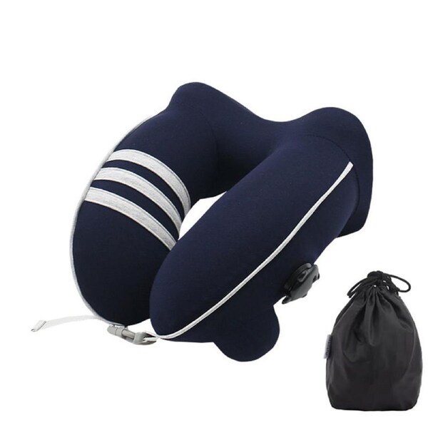 Nevenka Inflatable Neck Travel Pillow for Kids Washable with Storage Bag-Dark Blue