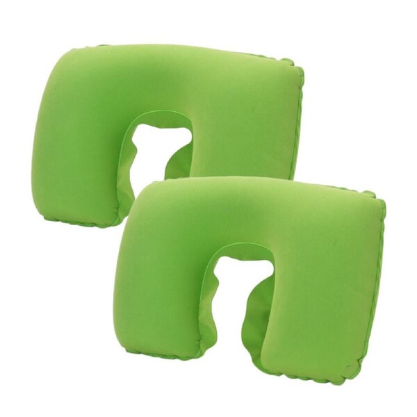 Nevenka 2 Pcs Inflatable U-Shaped Pillow Flocked Fabric for Traveling-Green