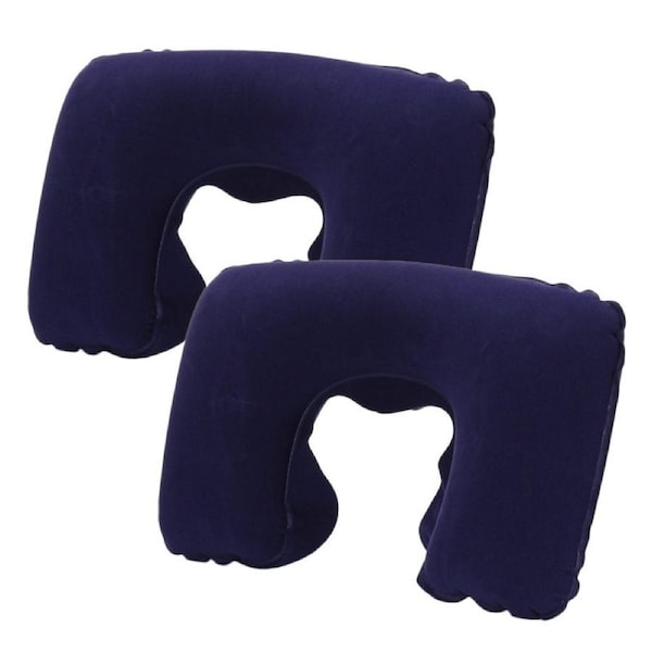 Nevenka 2 Pcs Inflatable U-Shaped Pillow Flocked Fabric for Traveling-Dark Blue