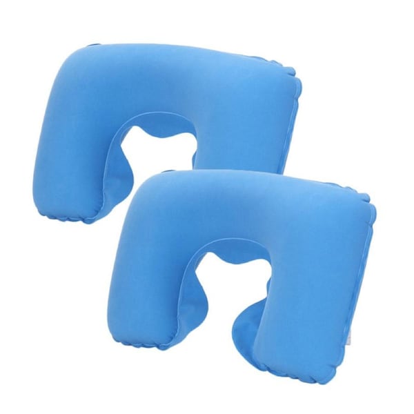 Nevenka 2 Pcs Inflatable U-Shaped Pillow Flocked Fabric for Traveling-Sky Blue