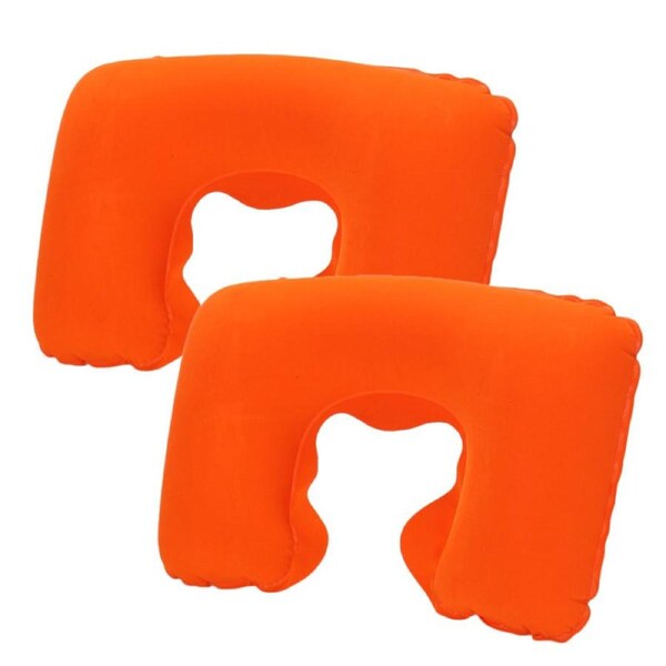 Nevenka 2 Pcs Inflatable U-Shaped Pillow Flocked Fabric for Traveling-Orange