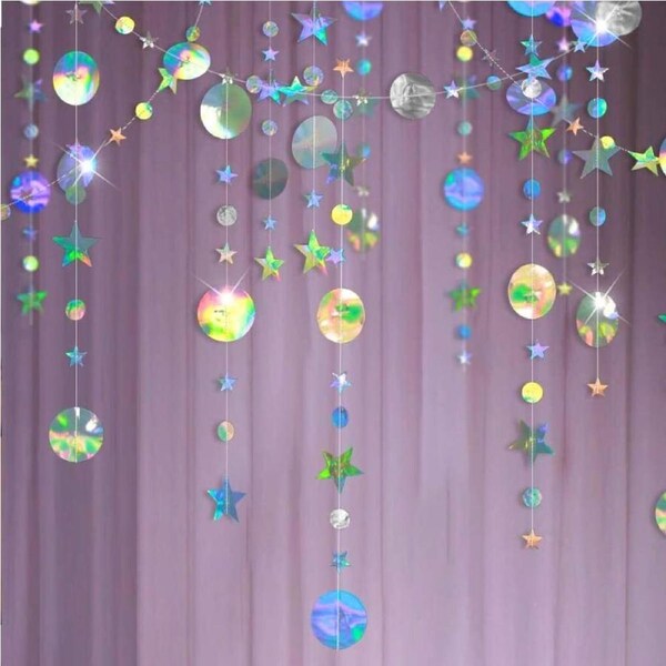 Iridescent Star Round Dot Foil Paper Bunting 4m