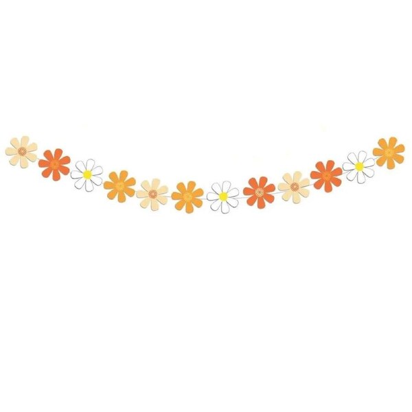 Boho Groovy Orange Daisy Flower Paper Garland