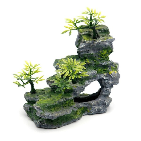 Nevenka Fish Tank Ornament Artificial Mountain View Stone with Moss Tree
