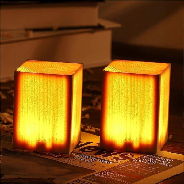 Set Of 2 Led Night Lights Wood Touch Bedside Lamp Kids Usb Rechargeable Night Light Wireless Bedside Lamp For Bedroom Decoration, Camping, Room A