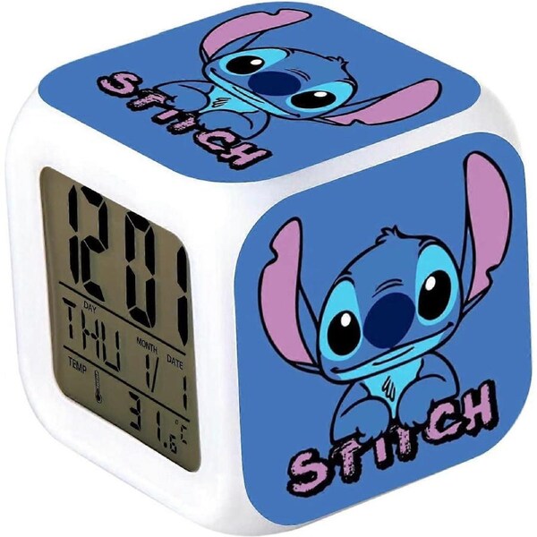 Stitch Digital Alarm Clock with Temperature Large LED Night Light Smart Alarm Clock with Charging Cable
