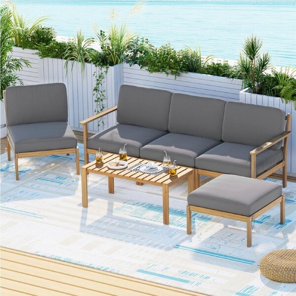 Gardeon 5 Seater Outdoor Sofa Set Wooden Patio Furniture Lounge Setting 6pcs