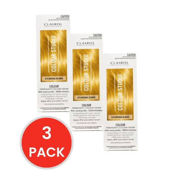 Clairol Professional Permanent Hair Cream Colour Studio 9/0 Natural Blonde (3x Pack)