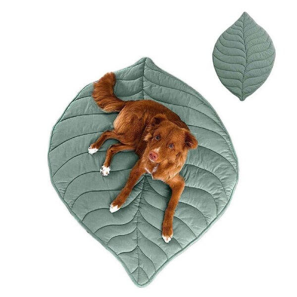 Nevenka Blanket Mat for Dog Cat Leaf Design Machine Washable Bed Cover-Green