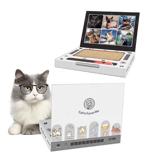 Nevenka Cat Laptop Scratcher with Interactive Plush Mouse & Ball Track Toy