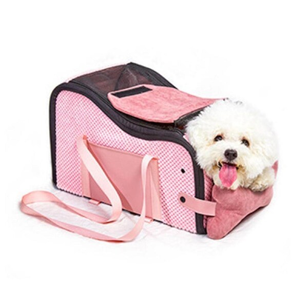 Nevenka Center Console Dog Car Seat with Shoulder Strap & Safe Belt for Travel-Pink