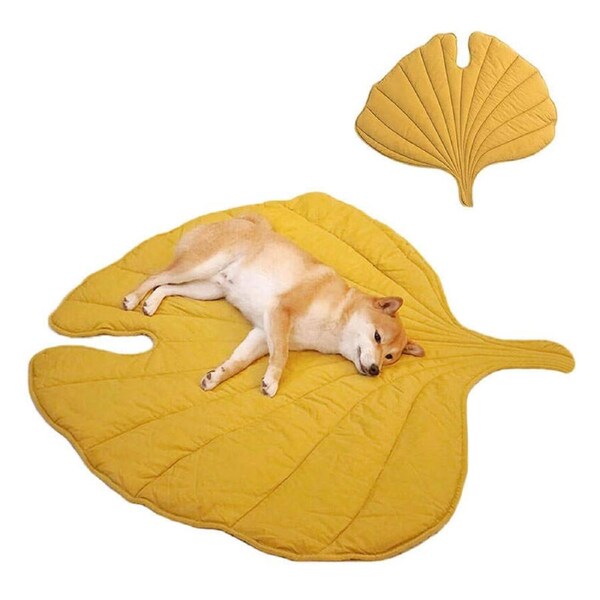 Nevenka Blanket Mat for Dog Cat Leaf Design Machine Washable Bed Cover-Yellow
