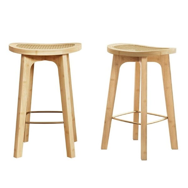 2x Bar Stools Bamboo Rattan Stool Counter Chair Kitchen Barstools