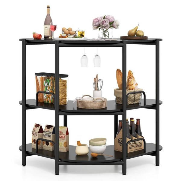 Giantex 3-Tier Corner Bar Table Liquor Bar Unit w/Glasses Holder Wine Bakers Rack Kitchen Pub Black