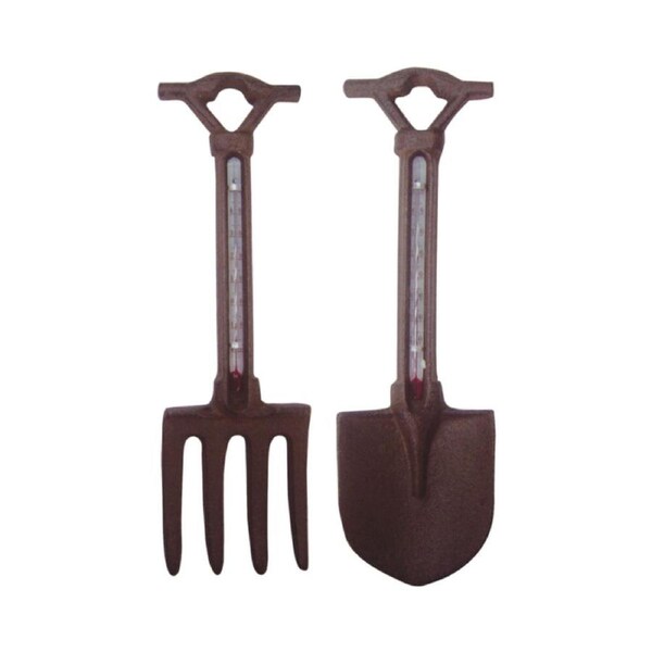 2pc Esschert Design Fork & Spade Wall Thermometer Garden Tool Decor Rust