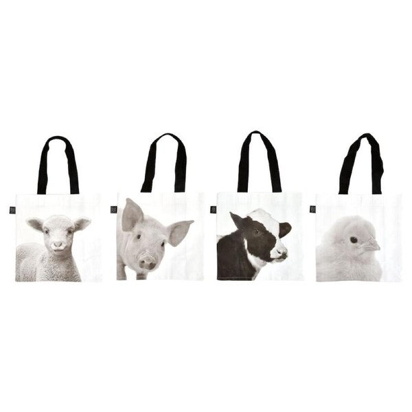 4pc Esschert Design Monochrome Shopping Tote Bag Animals Small Black/White