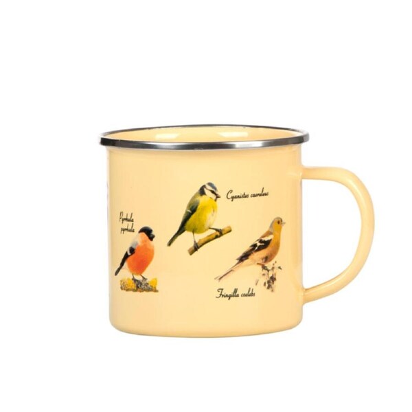 Esschert Design Enamel Mug Birds Coffee/Tea Drink Cup 0.5L Yellow