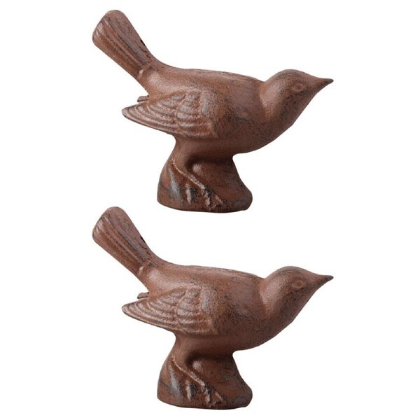 2PK Esschert Design Cast Iron Bird Ornament Small Indoor Outdoor Decor Brown