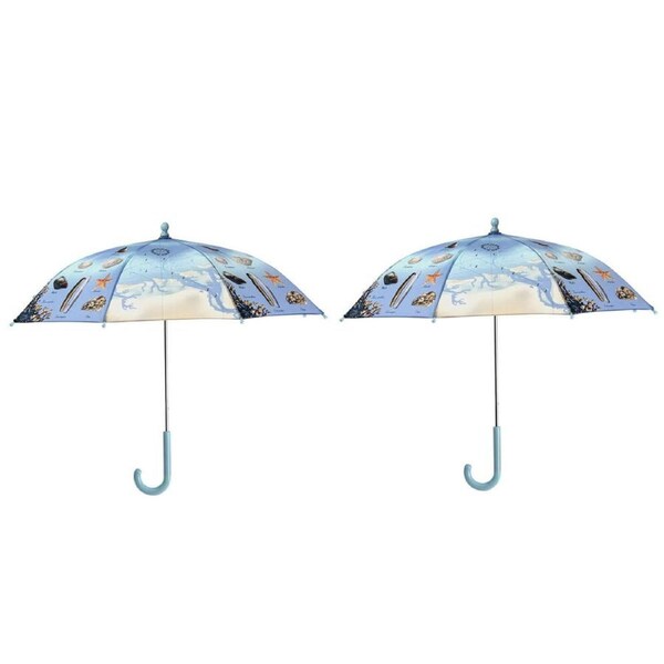 2PK Esschert Design Seaside Children's Umbrella Shade Metal Handle 71cm Blue