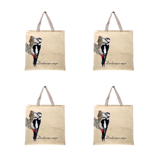 4PK Esschert Design Reusable Shopping Tote Bag Birds Woven Fabric Large 40.5cm