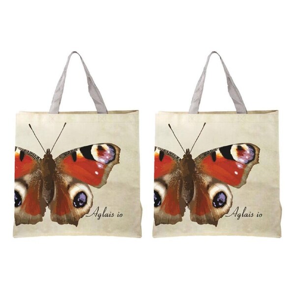 2PK Esschert Design Shopping Tote Bag Butterflies Woven Fabric Large 40.5cm