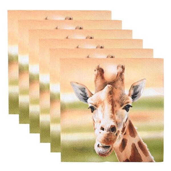 6x 20pc Esschert Design 3-Ply Tissue Paper Giraffe Napkin Serviette Large 33cm
