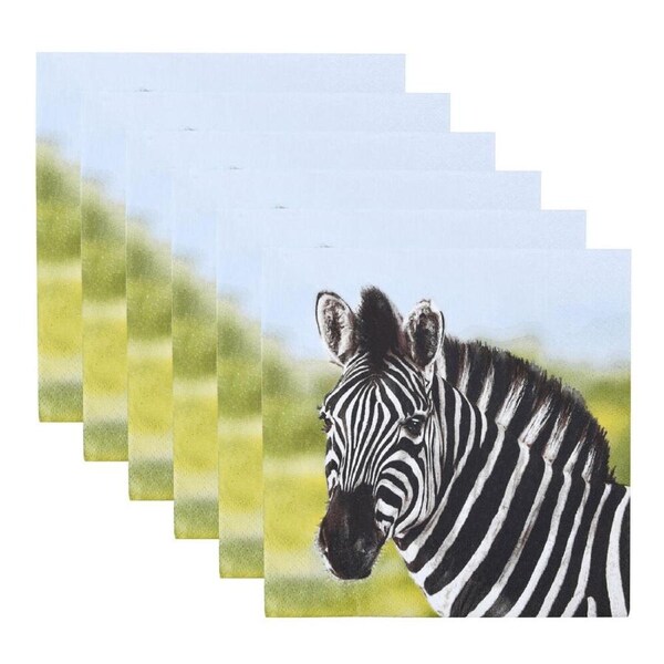 6x 20pc Esschert Design 3-Ply Tissue Paper Zebra Napkin Serviette Large 33cm