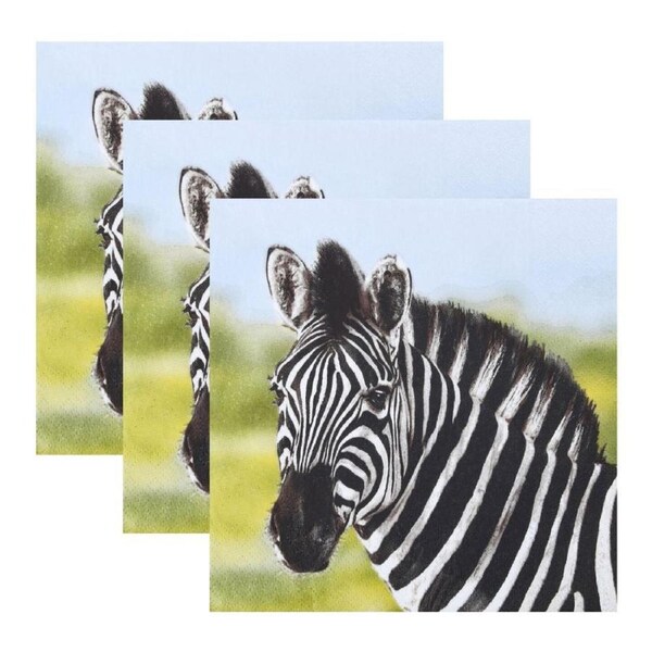 3x 20pc Esschert Design 3-Ply Tissue Paper Zebra Napkin Serviette Large 33cm