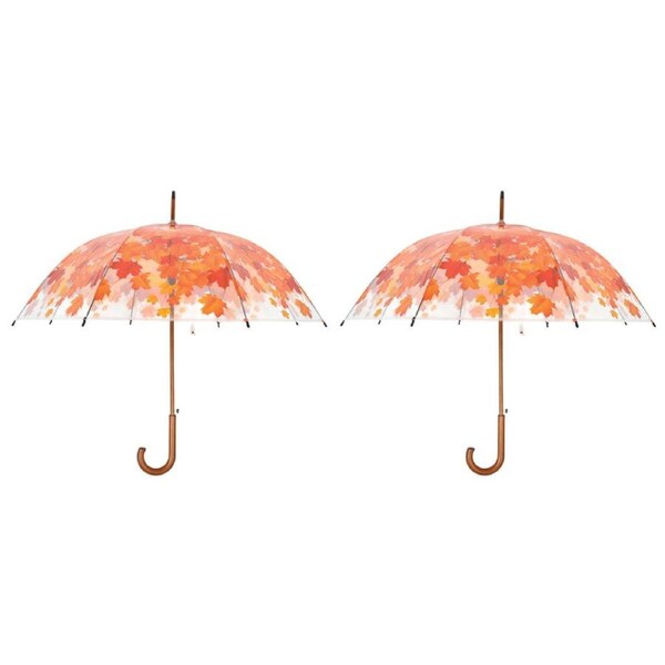 2PK Esschert Design Umbrella Autumn Leaf w/ Wood Handle Sun/Rain Protection ORNG