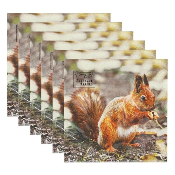 6x 20pc Esschert Design Paper Napkins Robin/Squirrel 3-Ply Serviette Large 33cm