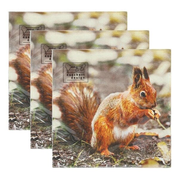 3x 20pc Esschert Design Paper Napkins Robin/Squirrel 3-Ply Serviette Large 33cm
