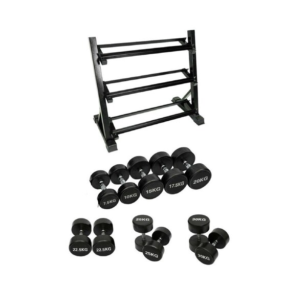 8 Pair Round Dumbbell Set & Rack [7.5kg - 25kg]