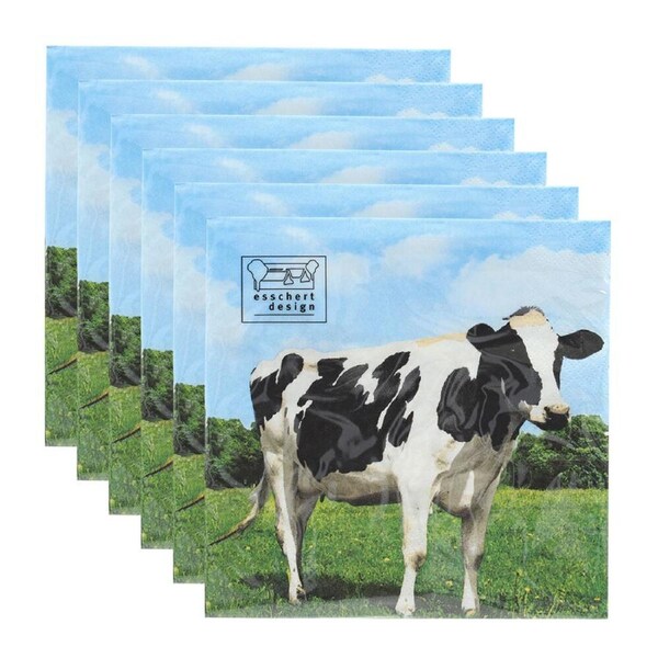 6x 20pc Esschert Design Tissue Paper Napkins Cow Serviette 3-Ply Large 33cm