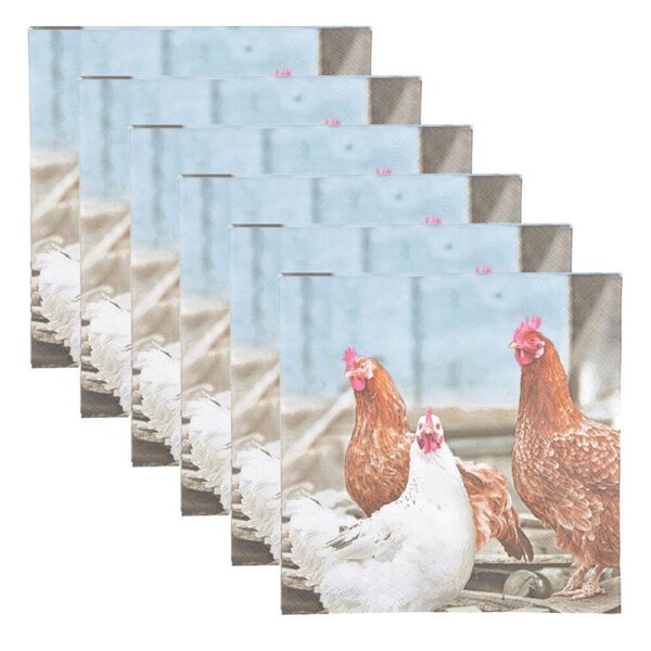 6x 20pc Esschert Design Tissue Paper Napkins Chicken 3-Ply Serviette Large 33cm