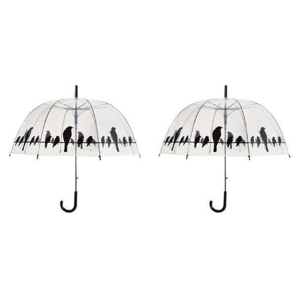 2PK Esschert Design Transparent Umbrella Birds On Wire Rain Protection 83.3cm