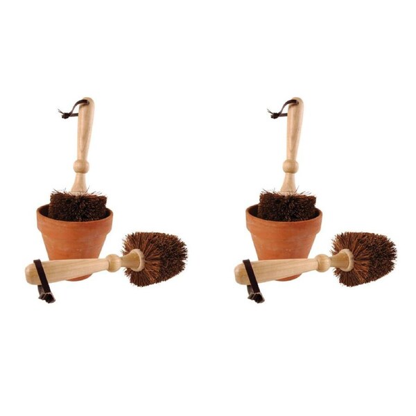 2PK Esschert Design Flower Plant Pot Brush Wooden Garden Cleaner 29.2cm Brown