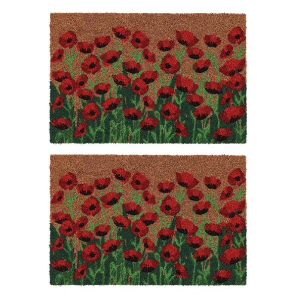 2PK Esschert Design Door Mat Poppies Indoor Outdoor Decor Coconut Fibre 60cm