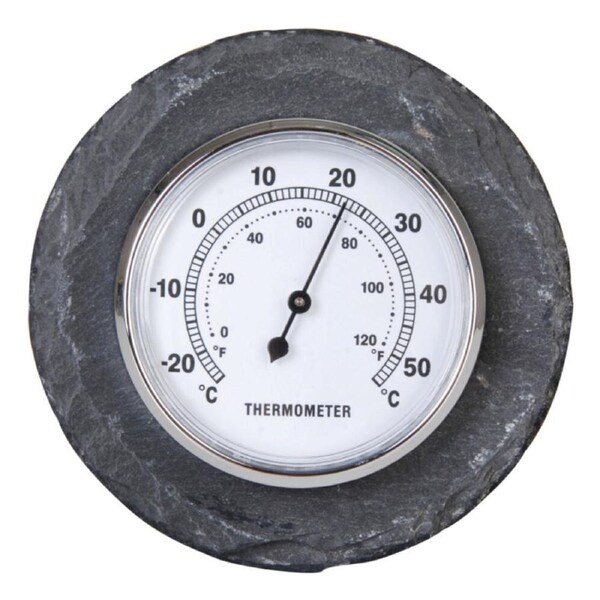 Esschert Design Round Slate Outdoor Thermometer Weather-Resistant 10cm Silver