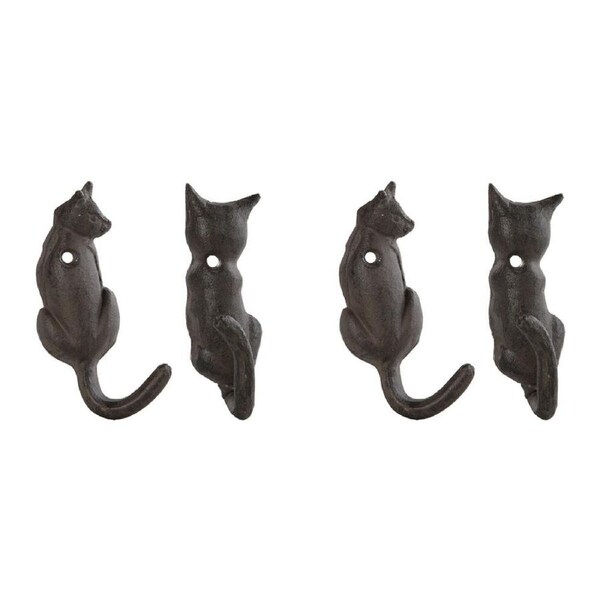 2x 2pc Esschert Design Cast Iron Cat Tail Wall Hook Home Decor 10.2/10.4cm Black