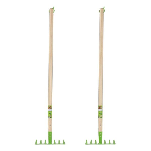 2PK Esschert Design Children's Wooden Mild Steel Rake Gardening Toy 80.5cm Green