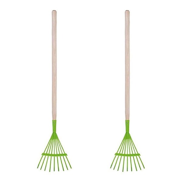 2PK Esschert Design Kids/Children's Lawn Rake Pretend Play Gardening Toy Green