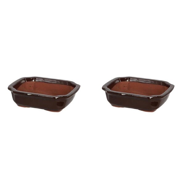 2PK Esschert Design Rectangular Bonsai Pot Gardening Accessory Small Brown