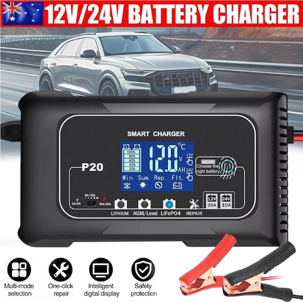 20 Amp Car Battery Smart Charger for Lead Acid AGM LiFePo4 battery 20A 12V 24V