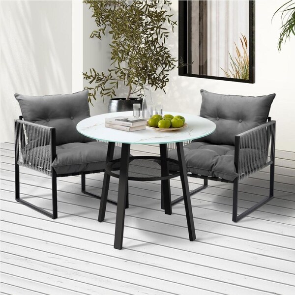 Livsip 3PCS Outdoor Furniture Dining Set Patio Table Chairs Set PE Wicker Lounge