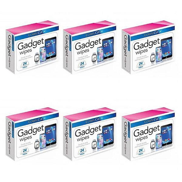 6x 24pc CompuClean Gadget Electronic Device Screen Cleaning Wipes w/ Clip Strip