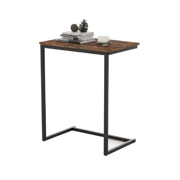 Giantex C-shaped End Table Vintage Couch Table w/Metal Frame 67.5cm Side Table Rustic Brown