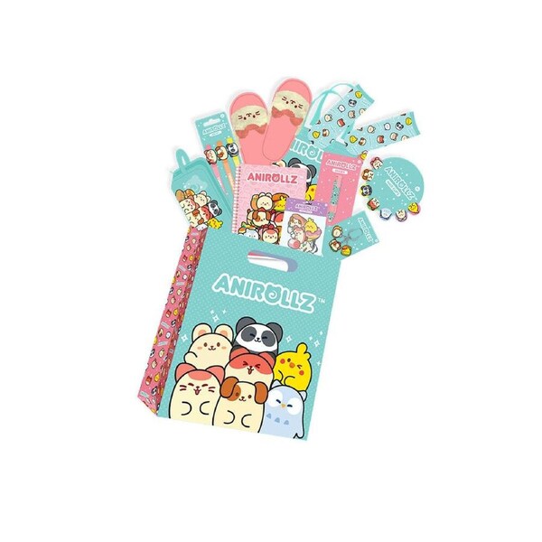 Anirollz Showbag with Cute Eraser, Pen Set, Slippers - Kawaii 8y+