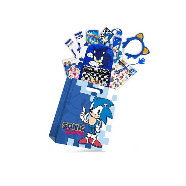 Sonic The Hedgehog Showbag with Backpack, Socks, Bottle - Blue - 8y+